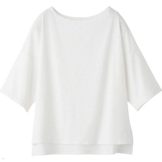 6分袖ゆったり綿混Ｔシャツ オフ M～L/LL