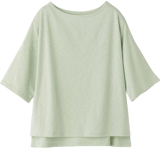 6分袖ゆったり綿混Ｔシャツ ミントグリーン M～L/LL