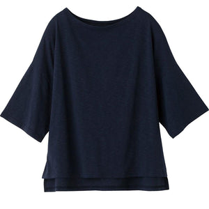 6分袖ゆったり綿混Ｔシャツ ネイビー M～L/LL