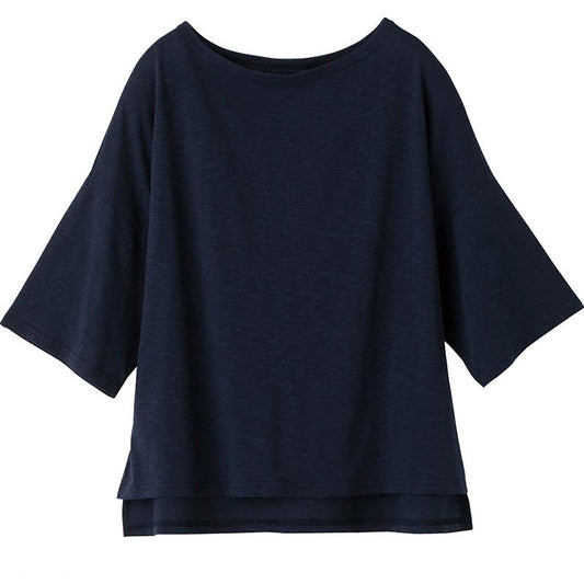 6分袖ゆったり綿混Ｔシャツ ネイビー M～L/LL