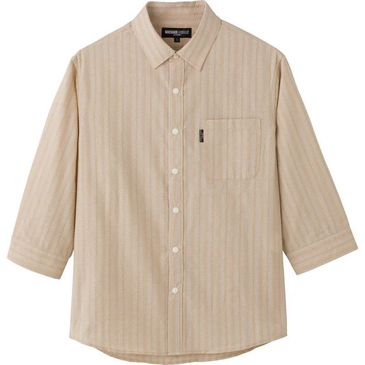 サッカースナップ釦7分袖シャツ ベージュ M/L/LL