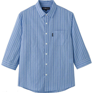サッカースナップ釦7分袖シャツ サックス M/L/LL