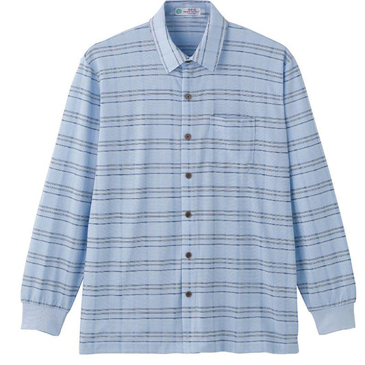 綿混隠れファスナーニットシャツ サックス M/L