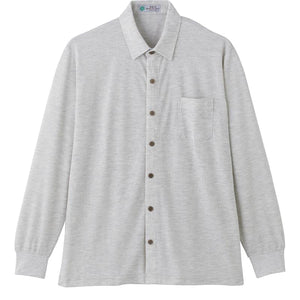 麻混隠れファスナーニットシャツ グレー M/L/LL