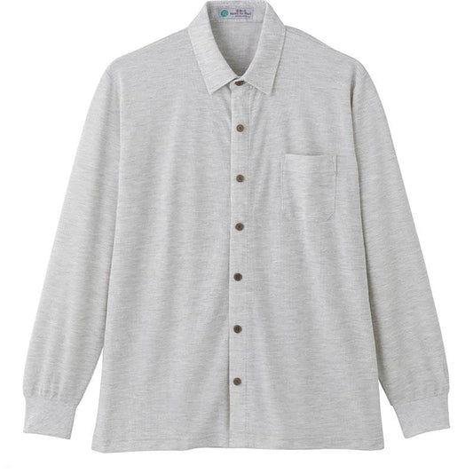 麻混隠れファスナーニットシャツ グレー M/L/LL