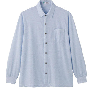 麻混隠れファスナーニットシャツ サックス M/L/LL