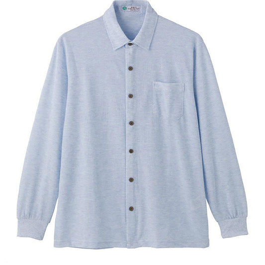 麻混隠れファスナーニットシャツ サックス M/L/LL