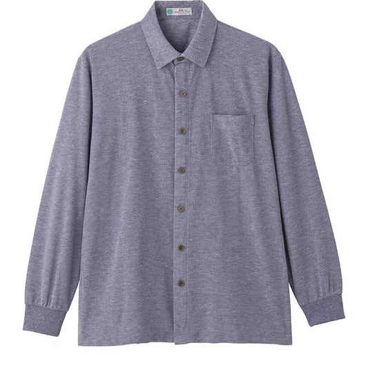 麻混隠れファスナーニットシャツ ネイビー M/L/LL