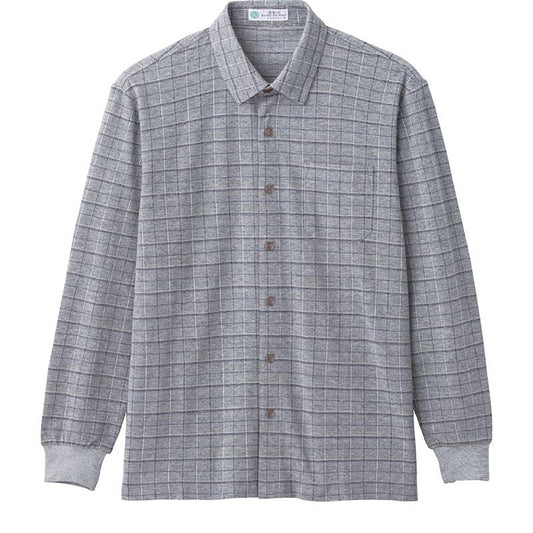 綿混斜め釦ホールニットシャツ ネイビー M/L