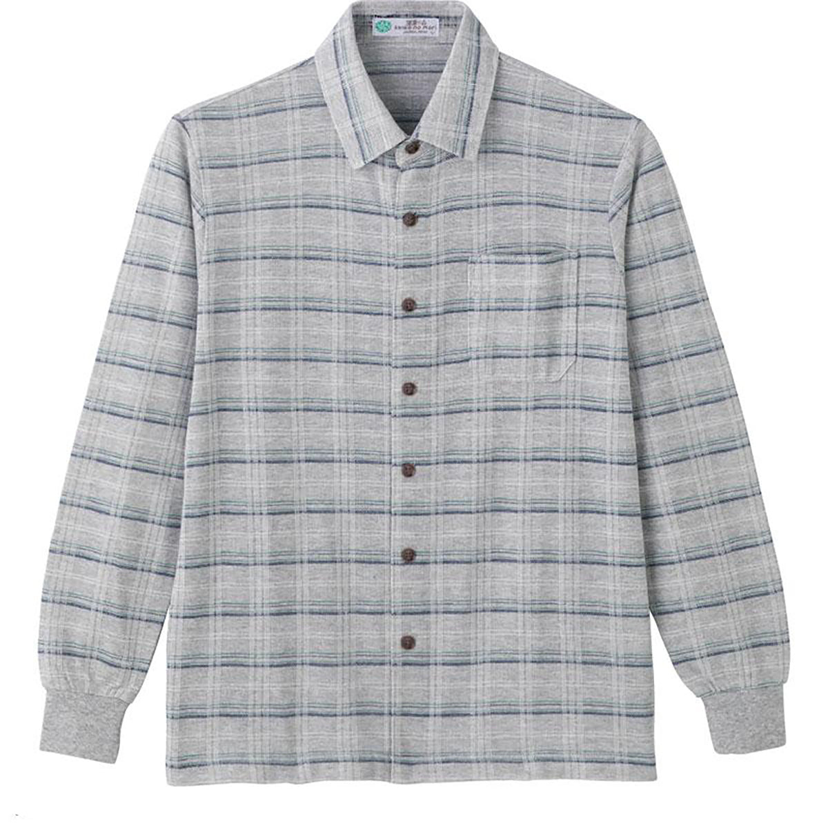 麻混斜め釦ホールニットシャツ グレー M/L