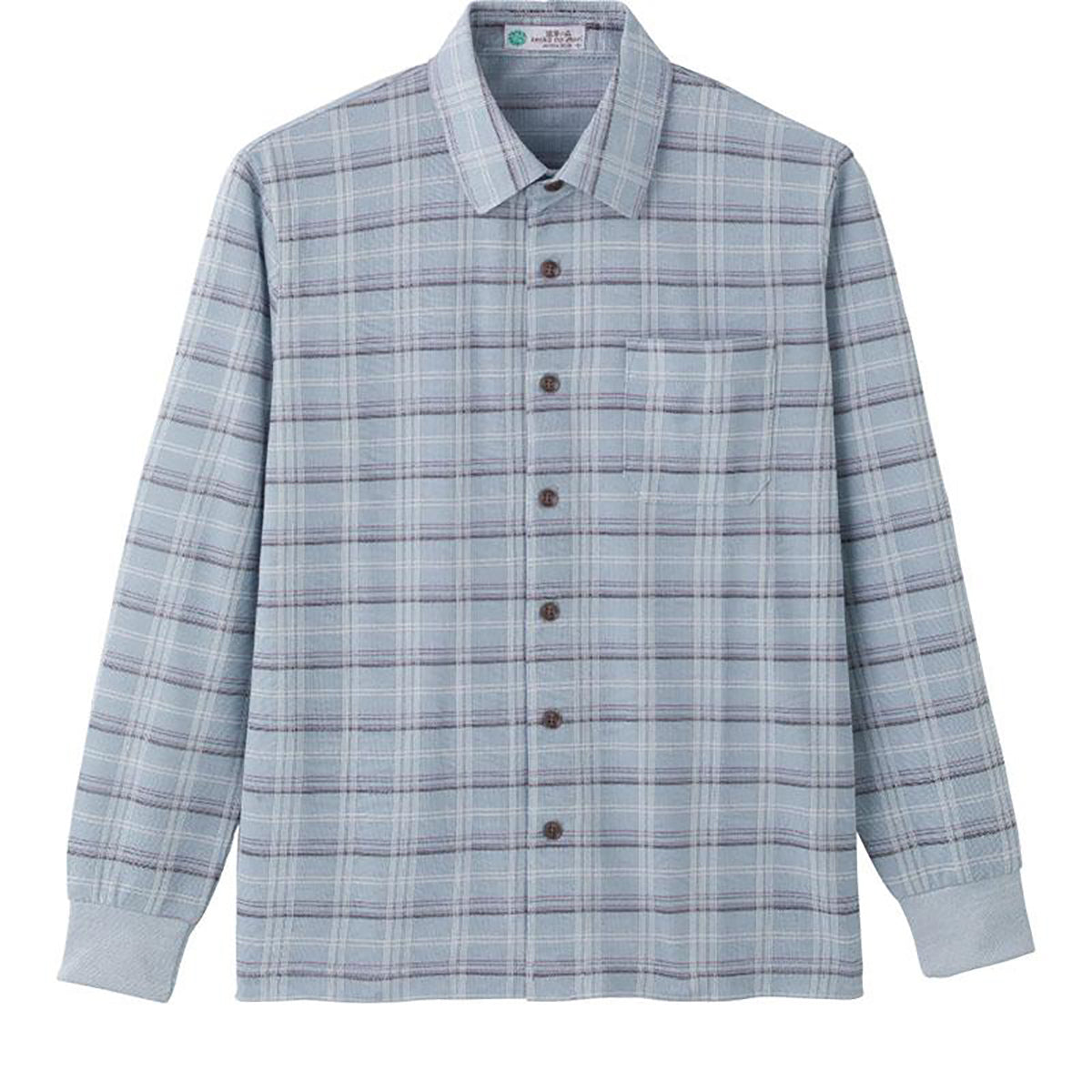 麻混斜め釦ホールニットシャツ サックス M/L