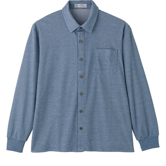 綿混ワンタッチテープニットシャツ ブルー Ｍ/L