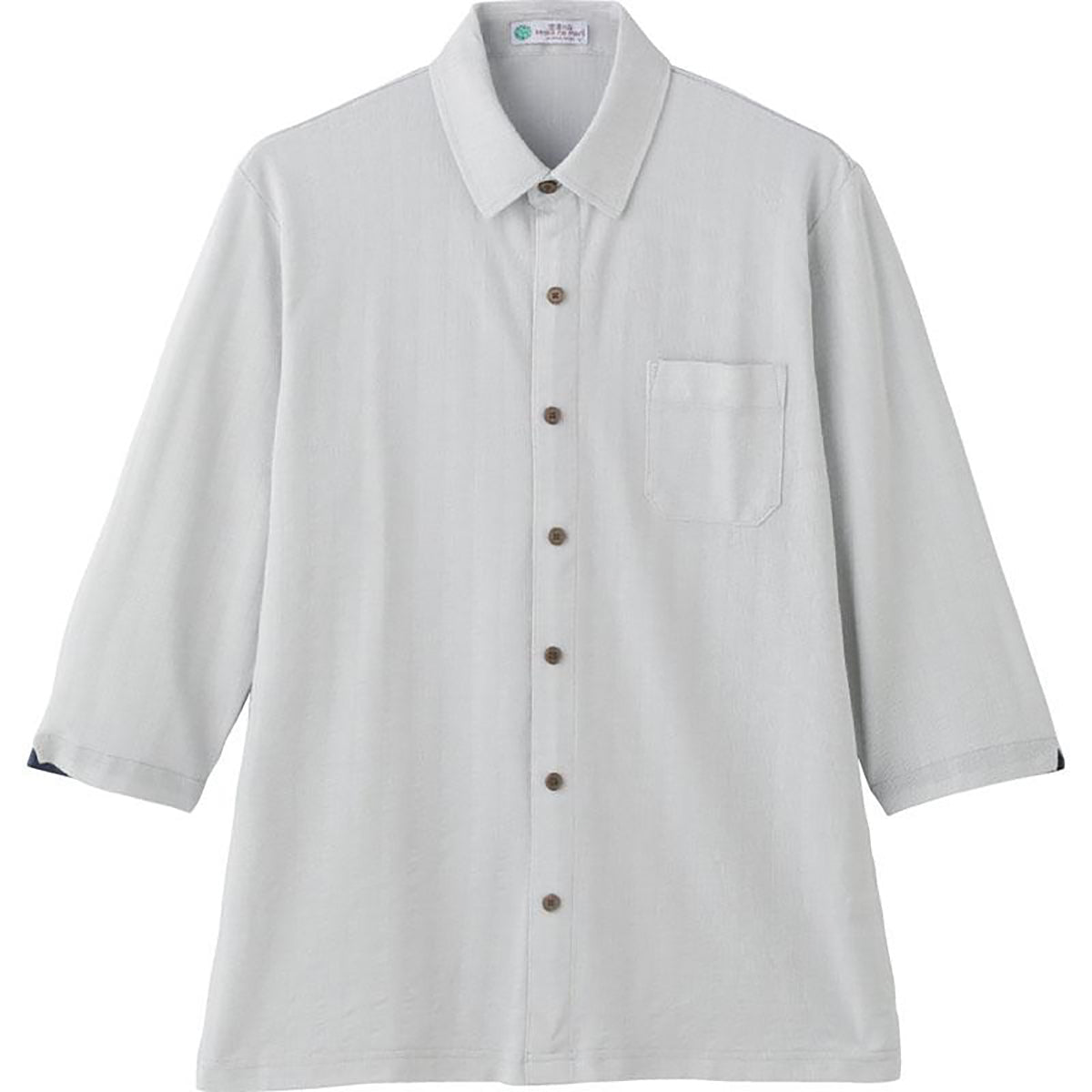 麻混ワンタッチテープ7分袖ニットシャツ グレー Ｍ/L/LL