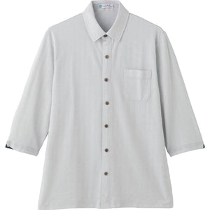 麻混ワンタッチテープ7分袖ニットシャツ グレー Ｍ/L/LL