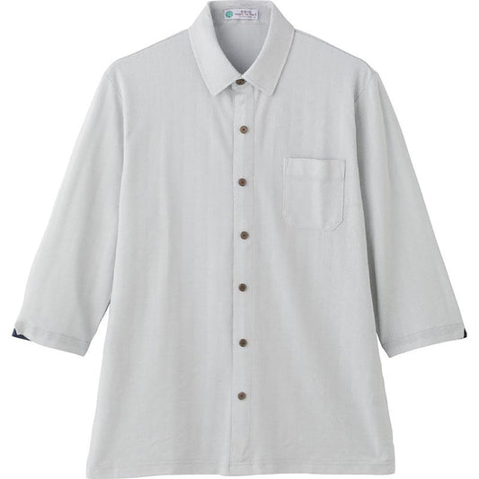 麻混ワンタッチテープ7分袖ニットシャツ グレー Ｍ/L/LL