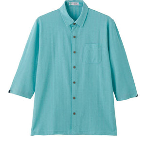 麻混ワンタッチテープ7分袖ニットシャツ グリーン Ｍ/L/LL