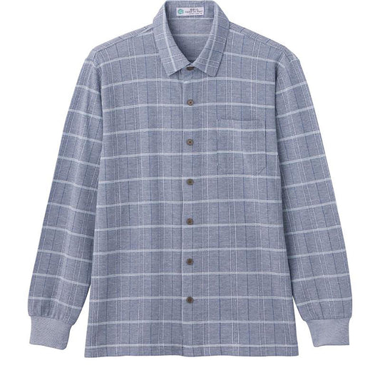 綿混スナップ釦ニットシャツ ネイビー Ｍ/L
