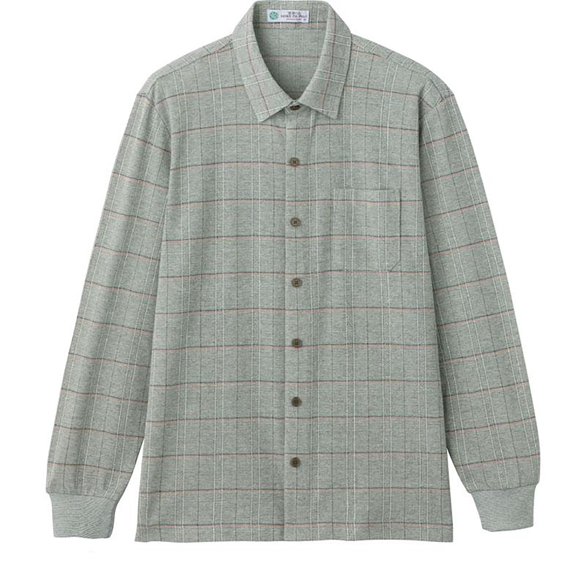 綿混スナップ釦ニットシャツ グリーン Ｍ/L
