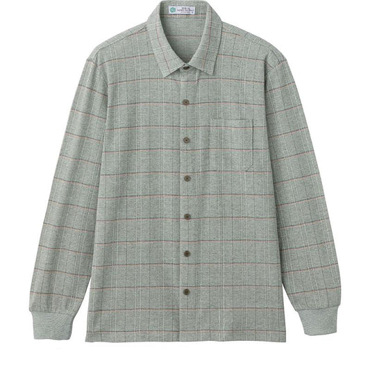 綿混スナップ釦ニットシャツ グリーン Ｍ/L