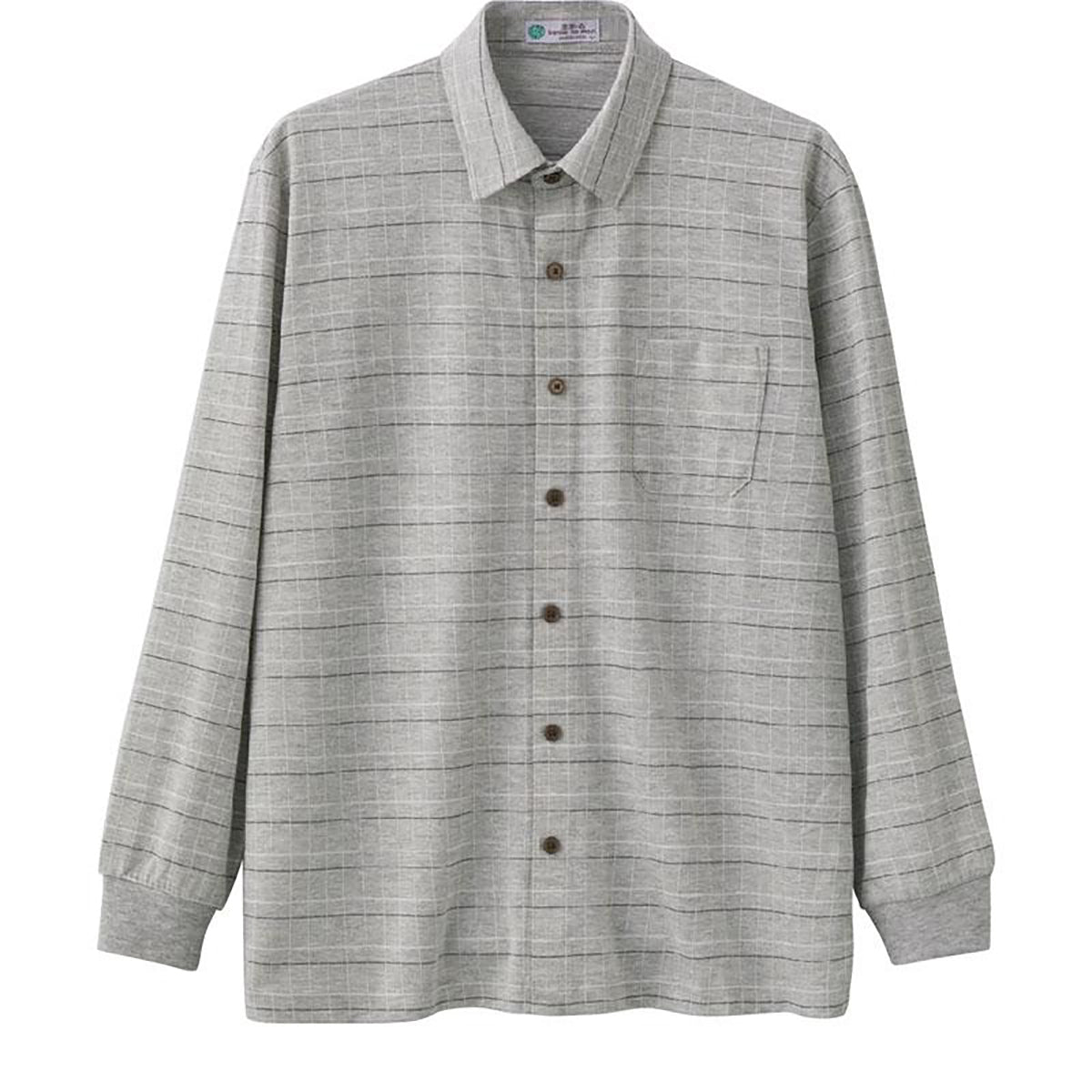 麻混スナップ釦ニットシャツ グレー Ｍ/L/LL