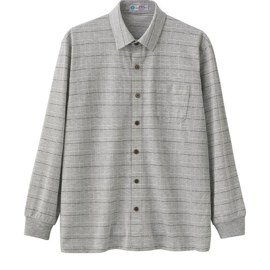 麻混スナップ釦ニットシャツ グレー Ｍ/L/LL