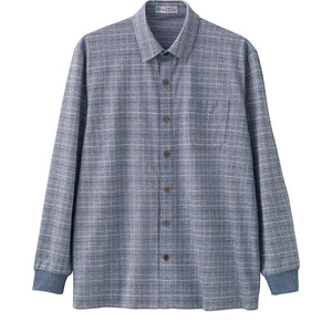 麻混スナップ釦ニットシャツ ネイビー Ｍ/L/LL