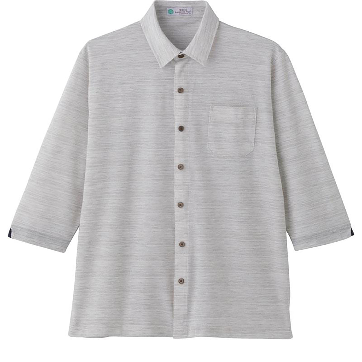 麻混スナップ釦7分袖ニットシャツ グレー Ｍ/L/LL