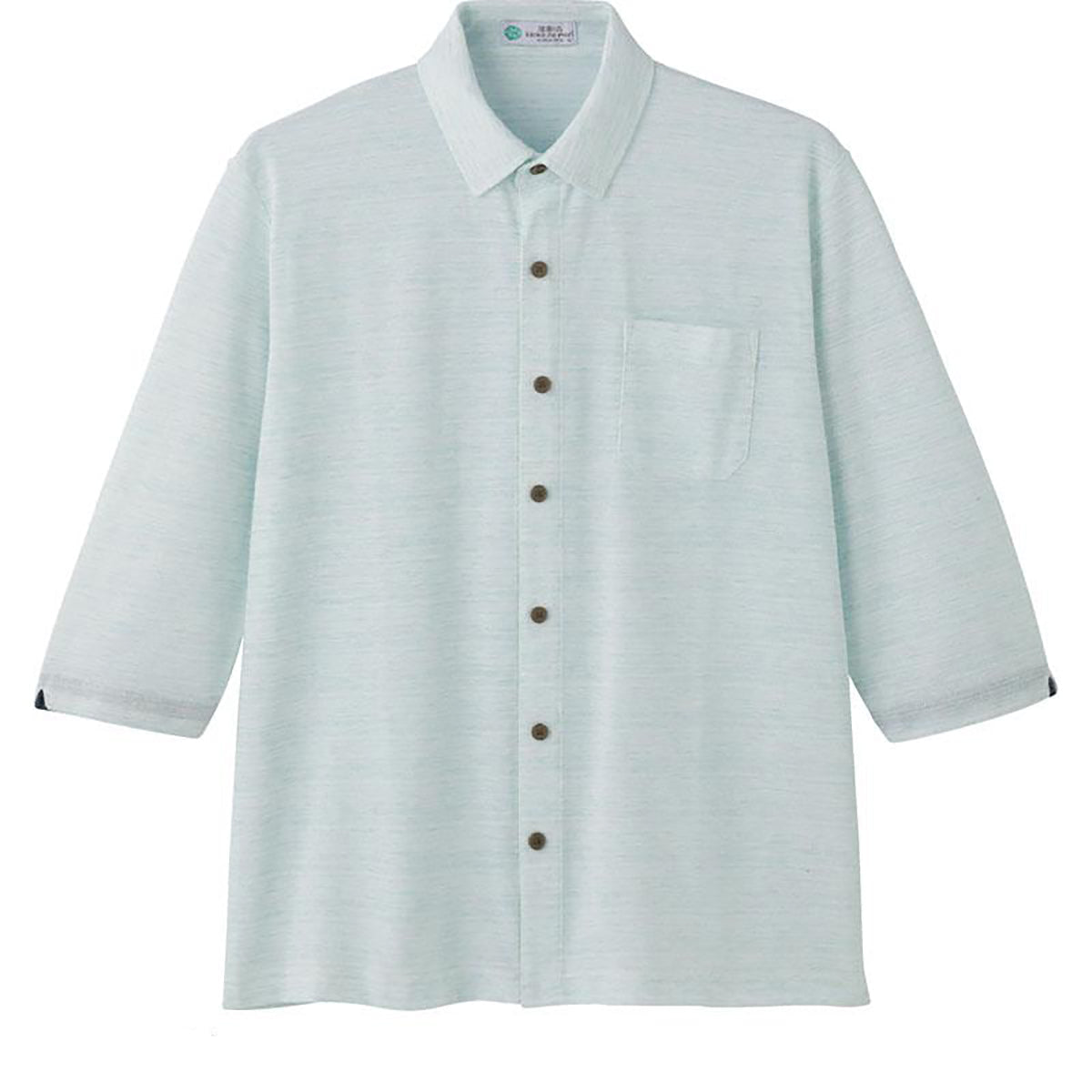 麻混スナップ釦7分袖ニットシャツ グリーン Ｍ/L/LL
