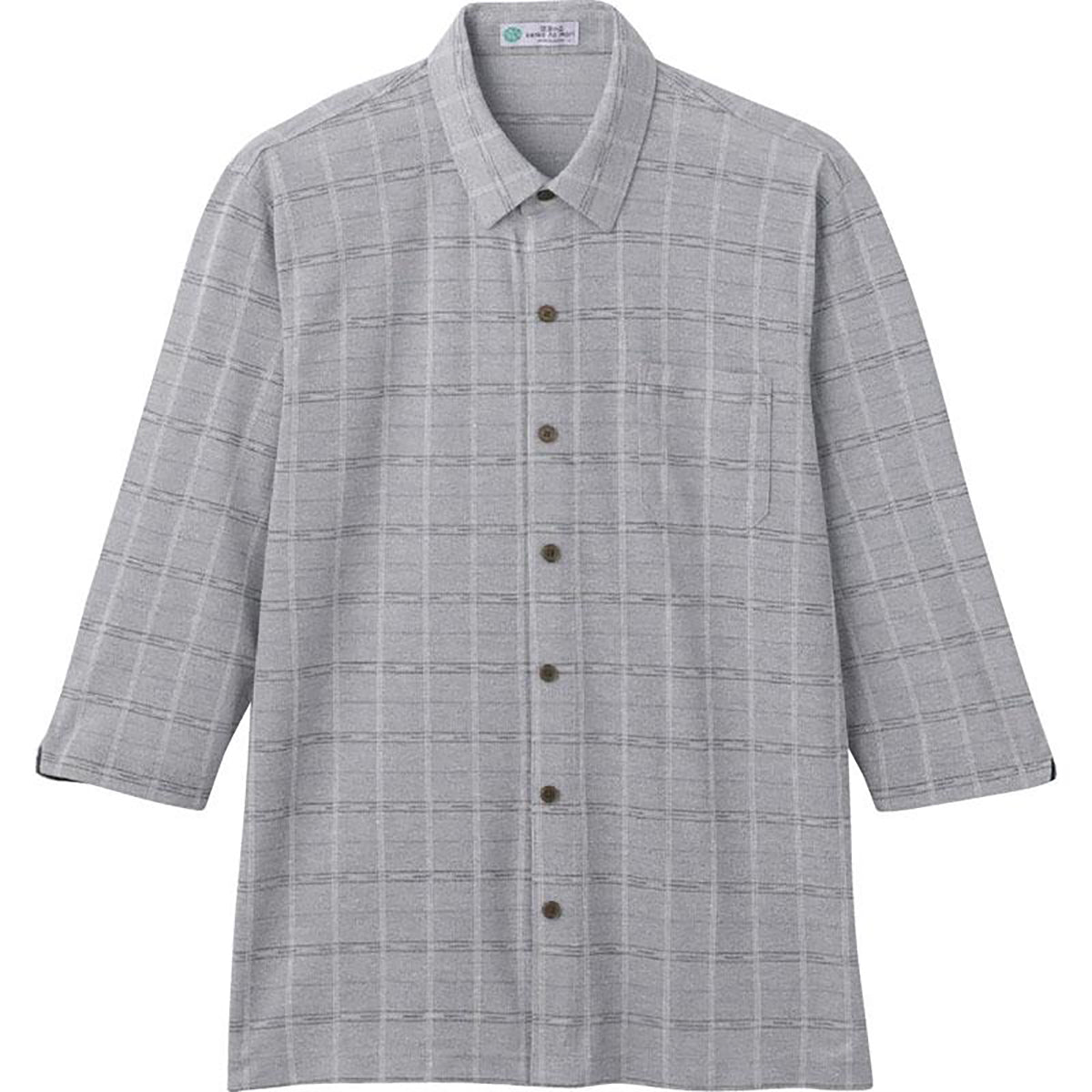 麻混スナップ釦7分袖ニットシャツ グレー Ｍ/L