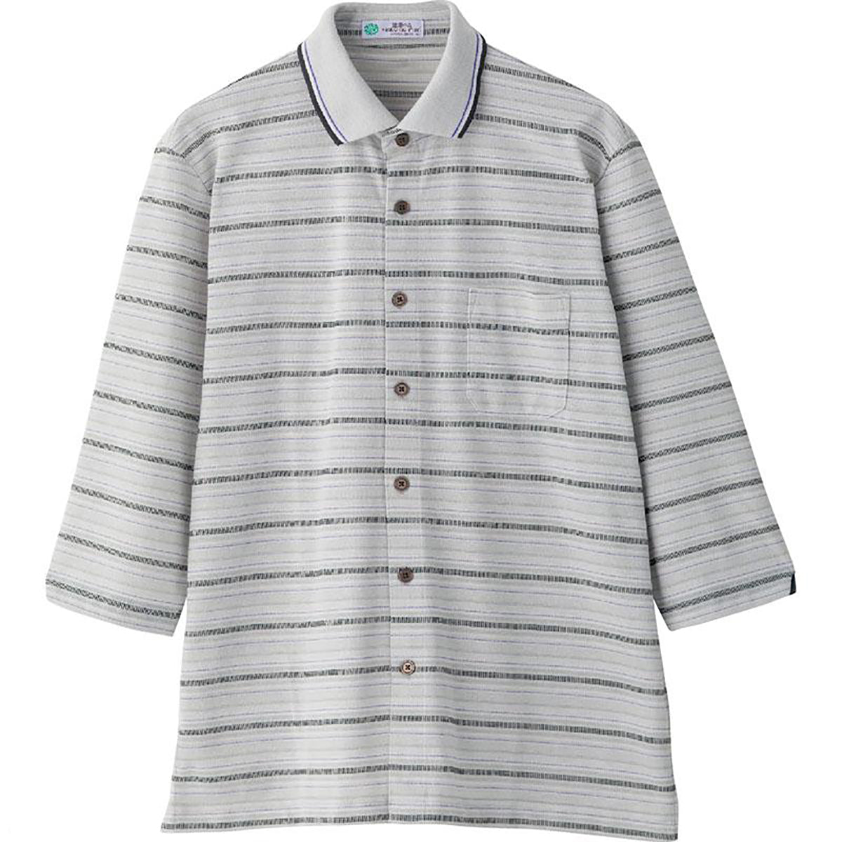 麻混前開き7分袖ポロシャツ グレー Ｍ/L/LL