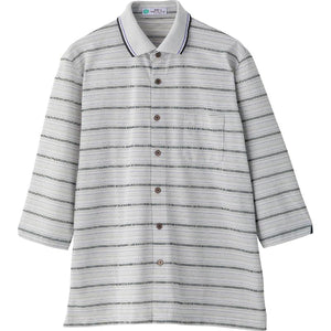 麻混前開き7分袖ポロシャツ グレー Ｍ/L/LL