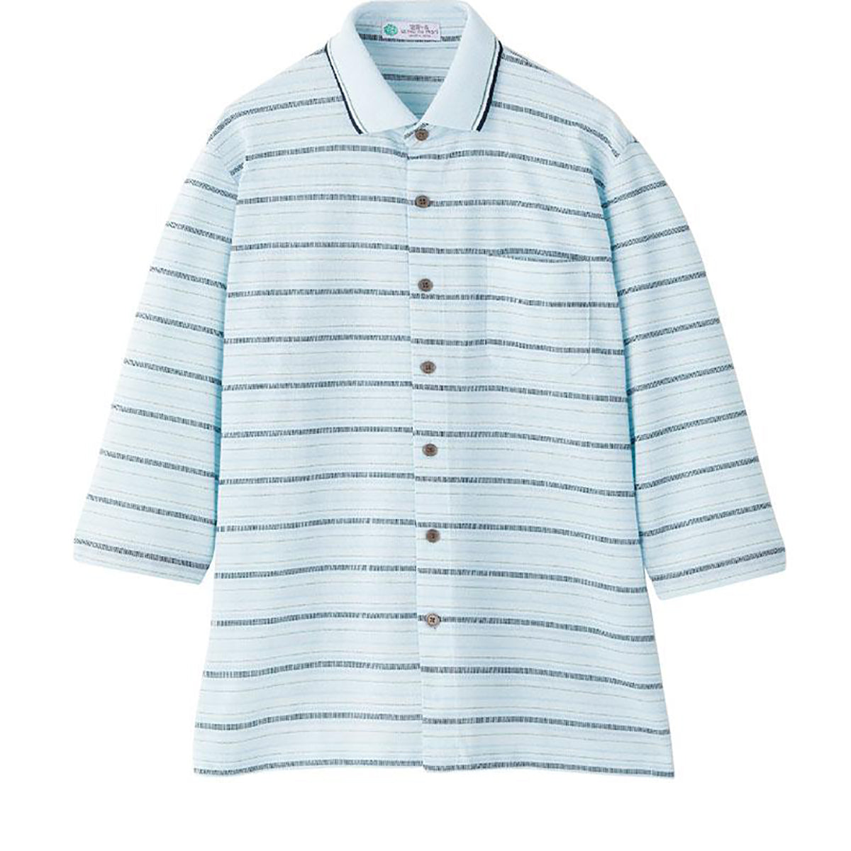 麻混前開き7分袖ポロシャツ スモークブルー Ｍ/L/LL