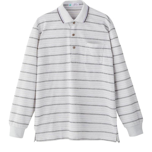 麻混隠れファスナーポロシャツ グレー Ｍ/L