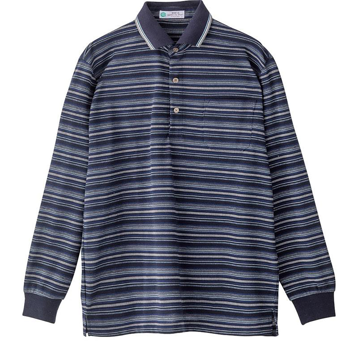 麻混隠れファスナーポロシャツ ネイビー Ｍ/L