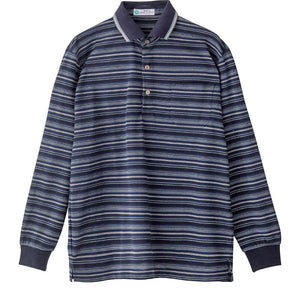 麻混隠れファスナーポロシャツ ネイビー Ｍ/L