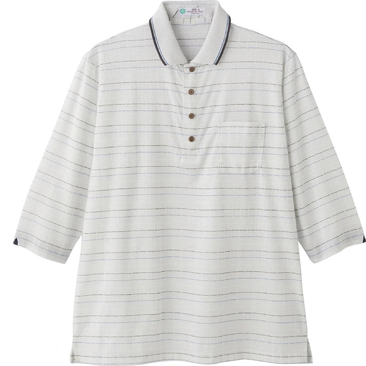 麻混スナップ釦7分袖ポロシャツ グレー Ｍ/L/LL