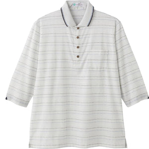 麻混スナップ釦7分袖ポロシャツ グレー Ｍ/L/LL