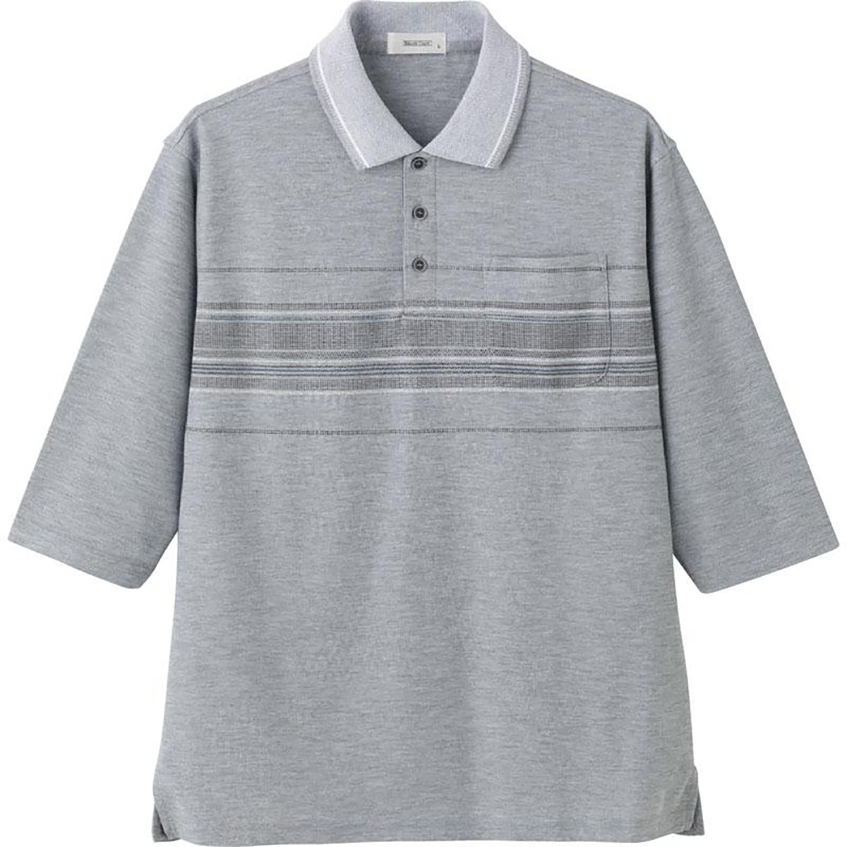 綿混カノコ7分袖ポロシャツ グレー Ｍ/L/LL