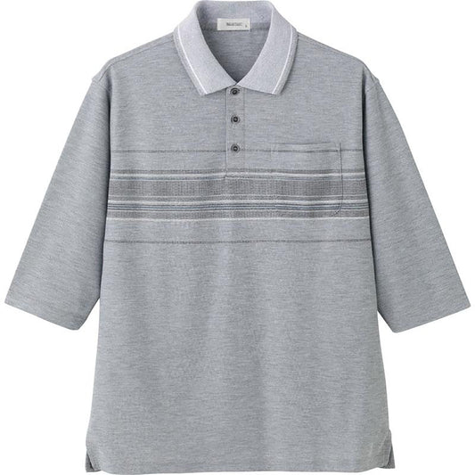 綿混カノコ7分袖ポロシャツ グレー Ｍ/L/LL