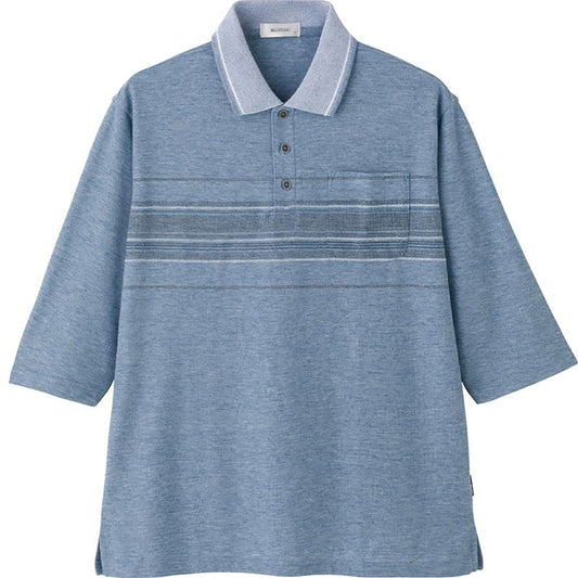 綿混カノコ7分袖ポロシャツ ブルー Ｍ/L/LL