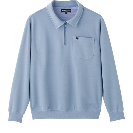 ハーフジップポロ衿トレーナー サックス Ｍ/L