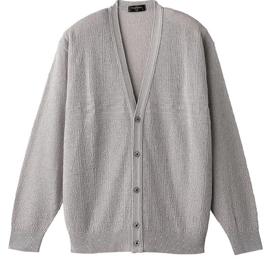 国産麻混ニットカーディガン グレー Ｍ/L/LL