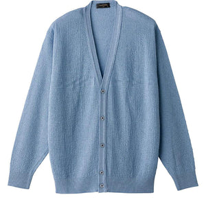 国産麻混ニットカーディガン サックス Ｍ/L/LL