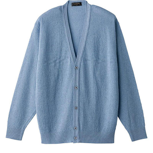 国産麻混ニットカーディガン サックス Ｍ/L/LL