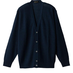 国産麻混ニットカーディガン ネイビー Ｍ/L/LL