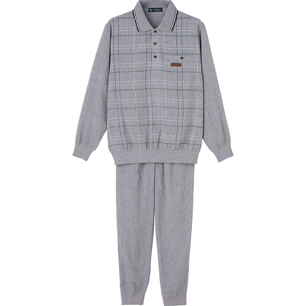 麻混楊柳ポロ衿上下スーツ グレー Ｍ/L/LL