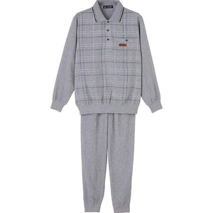 麻混楊柳ポロ衿上下スーツ グレー Ｍ/L/LL