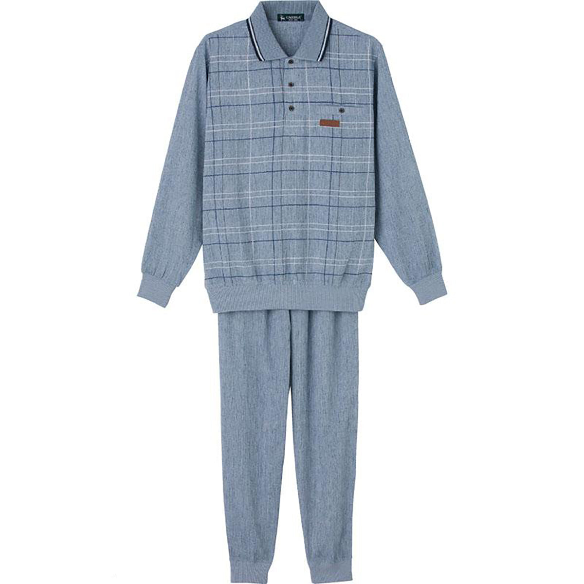 麻混楊柳ポロ衿上下スーツ サックス Ｍ/L/LL