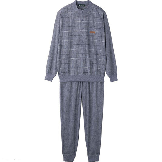 麻混楊柳ヘンリーネックスーツ ネイビー Ｍ/L