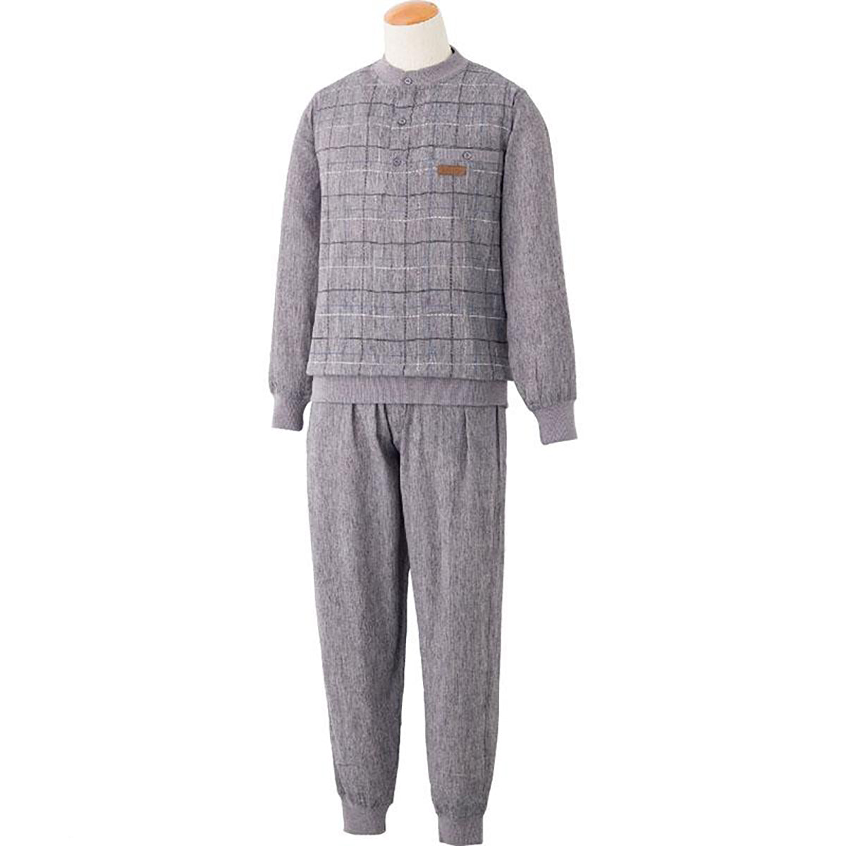 麻混楊柳ヘンリーネックスーツ チャコール Ｍ/L